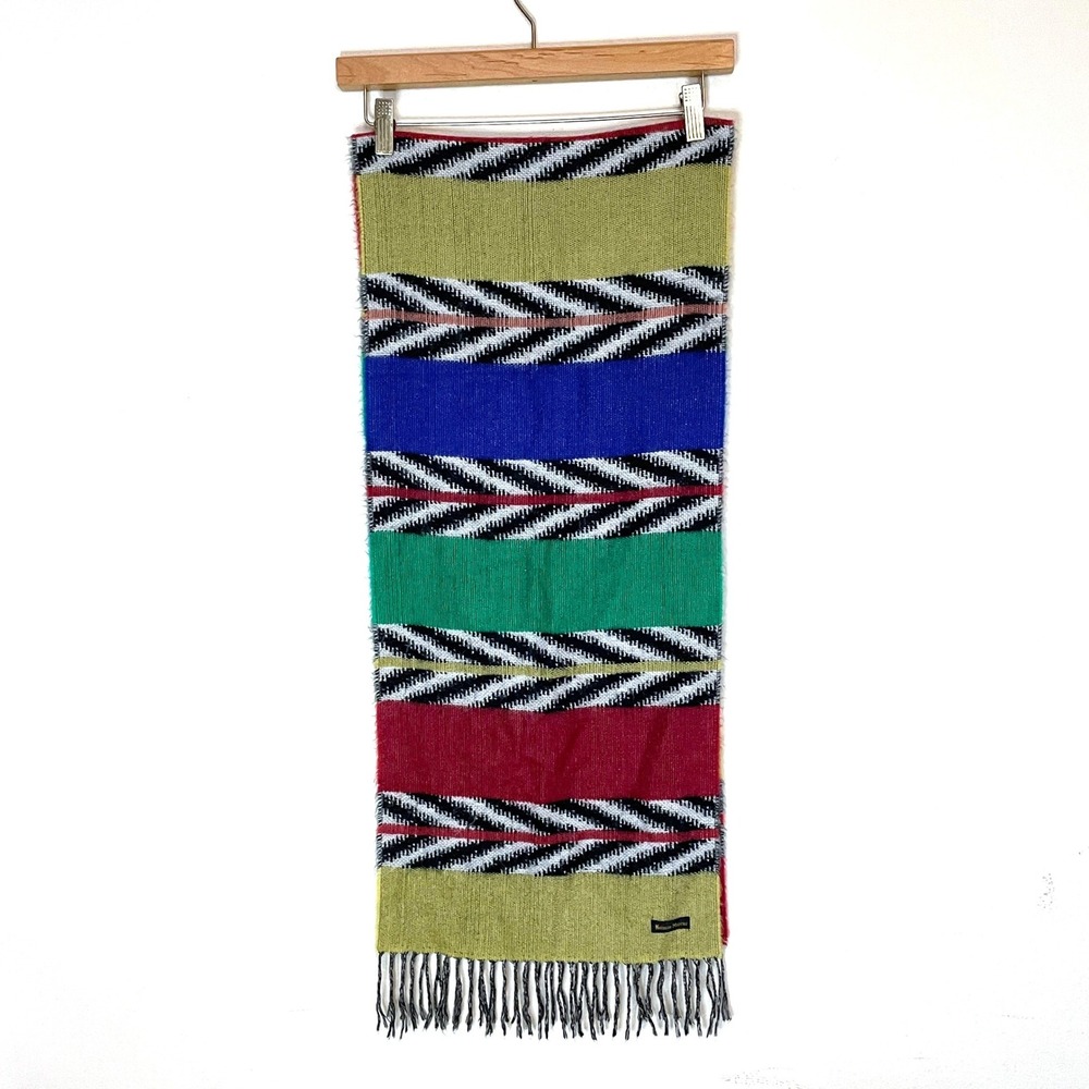 Vintage Neiman Marcus Scarf Colorblock Stripe Fringe colorful Aztec 80s Winter